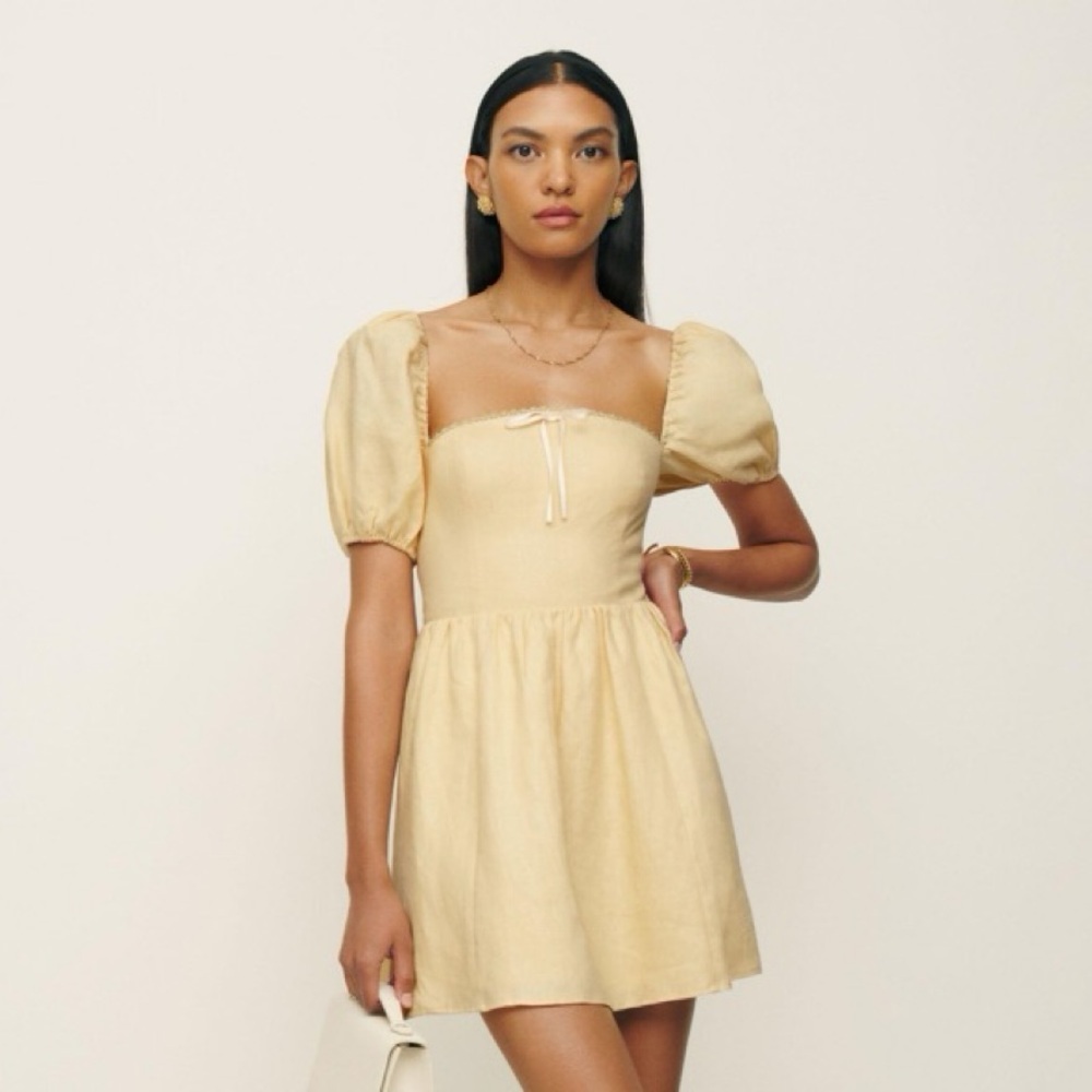 Reformation Malvina Linen Dress in Light Sand